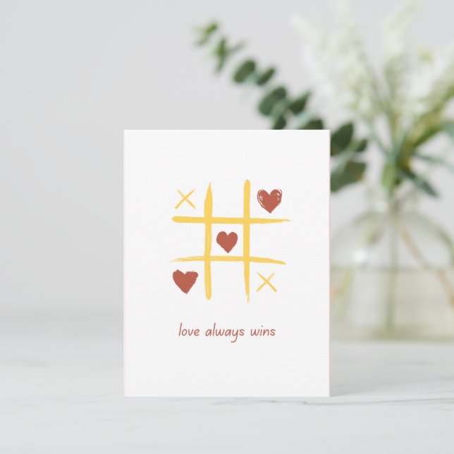 Valentine's - Love Always Wins Tic Tac Toe - Blank Card (Standing Front)