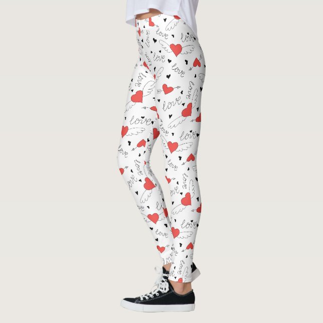 Valentines love bird red heart pattern leggings (Left)
