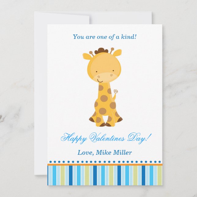 Valentines Love Day Enfants Giraffe Carte bleue (Devant)