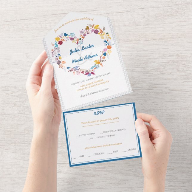 Valentines Love Flowers Bloom Wedding All In One Invitation (Tearaway)