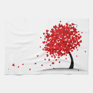 Valentine's love Hearts blowing in the wind tree Kitchen Towel