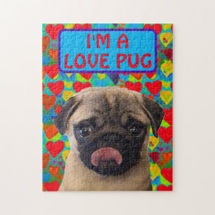 Valentines Love Hearts Photo Pug Dog Jigsaw Puzzle