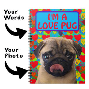 Valentines Love Hearts Photo Pug Dog Notebook