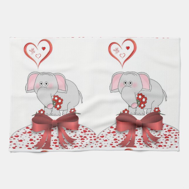 valentines love kitchen hand towel Elephant (Horizontal)