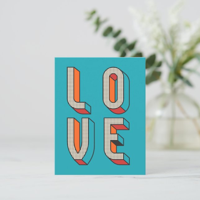 Valentine's - Love Retro Colour Block - Blank Card (Standing Front)