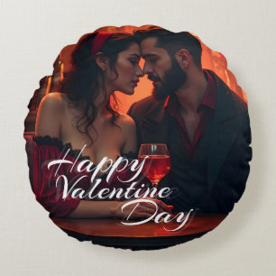 Valentine's Magic with Romantic Togetherness Round Pillow