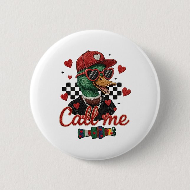 Valentines Mallard Duck Hunting Crochet Latch Hook 2 Inch Round Button (Front)
