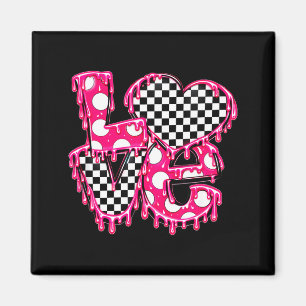 Valentines Melting Love With Cute Checkered Heart  Magnet