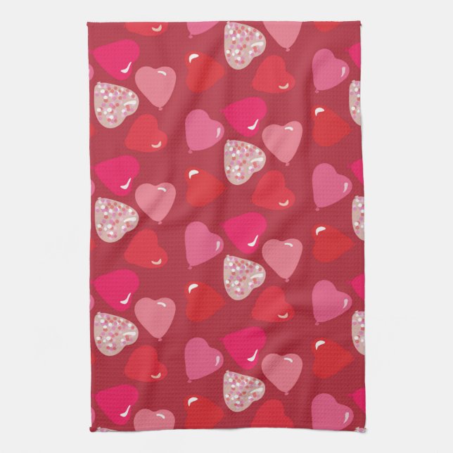 Valentines Mini Heart Balloons Red Pink Towel (Vertical)