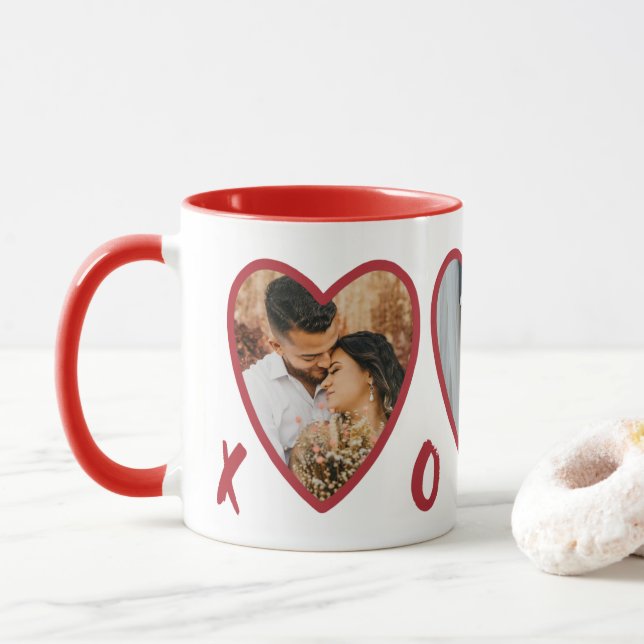 Valentines modernes RedHearts Photo Mug (Avec donut)