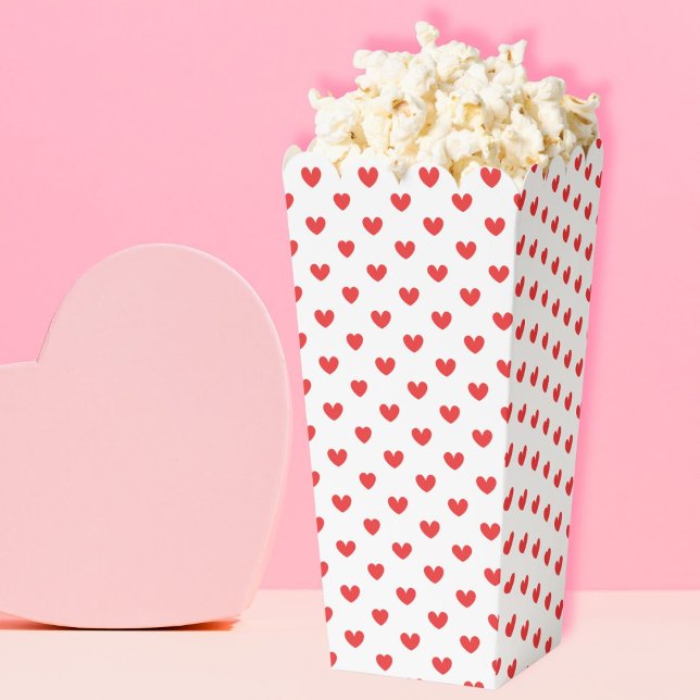 Valentines Movie Night Red Heart Pattern  Favor Box (galentines day girls party snack heart pattern popcorn box)