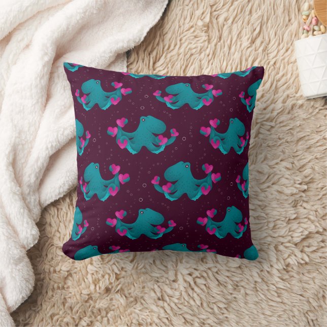 Valentine's Octopus and Hearts Throw Pillow (Blanket)