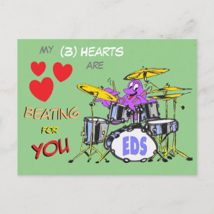 Valentines Octopus Cartoon 3 Hearts Cust. Postcard