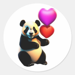 Valentine's Panda & Heart Balloon, Valentine's Day Classic Round Sticker