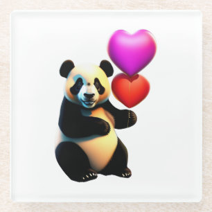 Valentine's Panda & Heart Balloon, Valentine's Day Glass Coaster