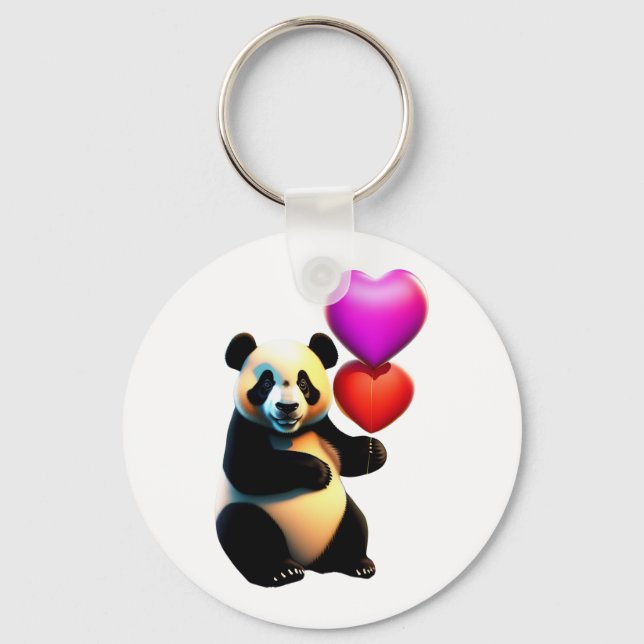 Valentine's Panda & Heart Balloon, Valentine's Day Keychain (Front)