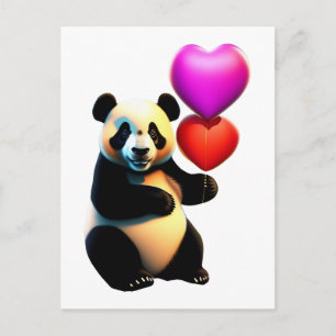 Valentine's Panda & Heart Balloon, Valentine's Day Postcard