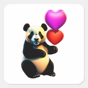 Valentine's Panda & Heart Balloon, Valentine's Day Square Sticker