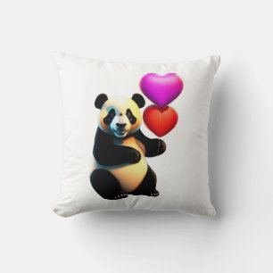 Valentine's Panda & Heart Balloon, Valentine's Day Throw Pillow