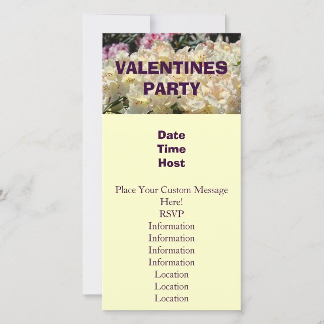 Valentines Party Custom Invitations Rhododendrons (Front)