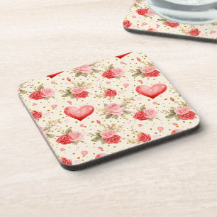 Valentine's Pink and Red Roses and Hearts  Coaster