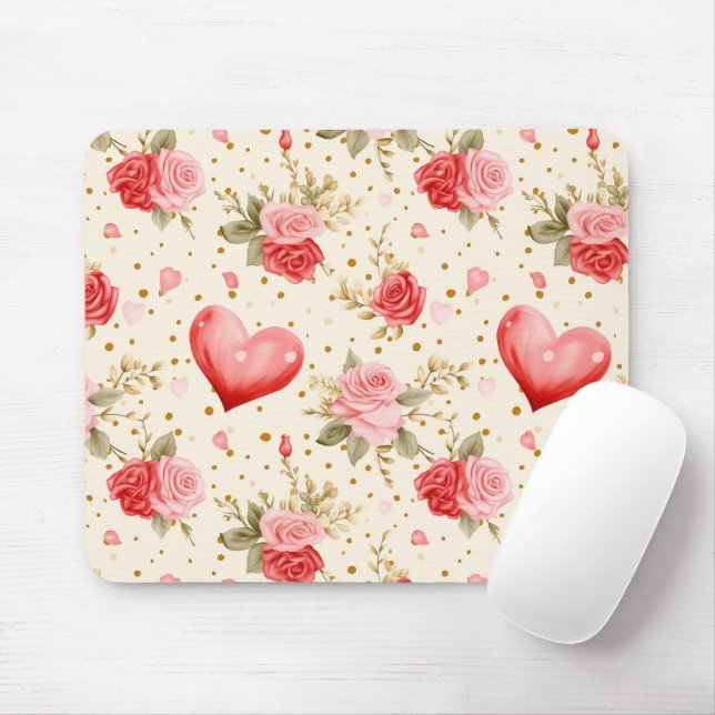 Valentine's Pink and Red Roses and Hearts  Mouse Pad (With Mouse)