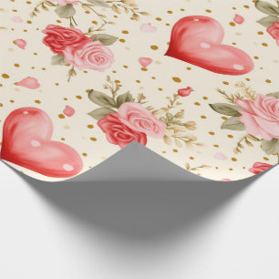 Valentine's Pink and Red Roses and Hearts  Wrapping Paper