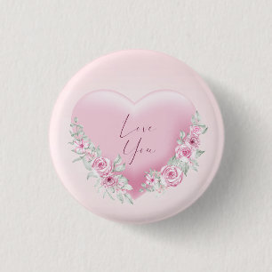 Valentines Pink Heart 1 Inch Round Button