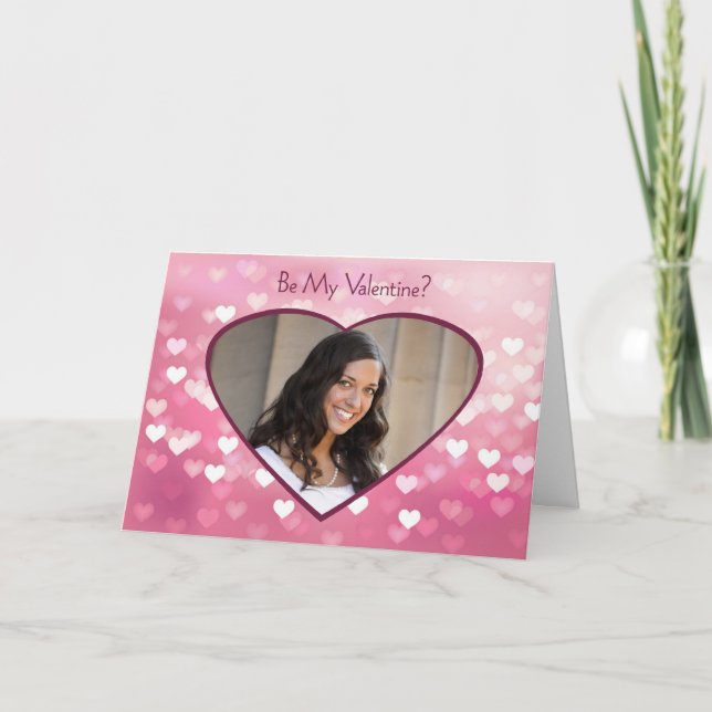 Valentine's Pink Hearts Photo Card Card (Front)