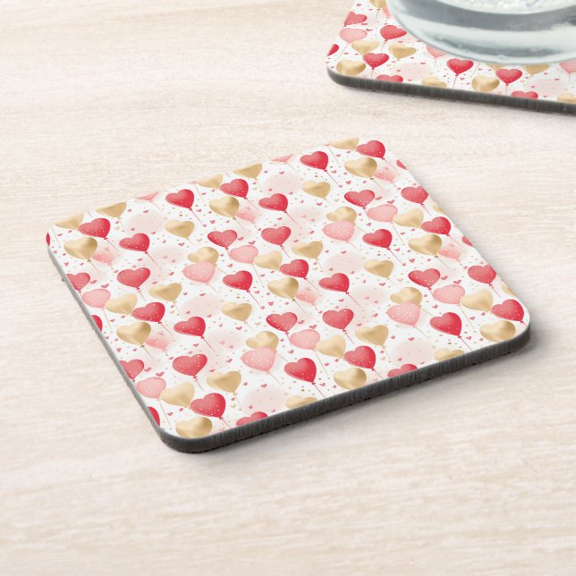 Valentine's Pink Red and Gold Heart Balloons  Coaster (Left Side)