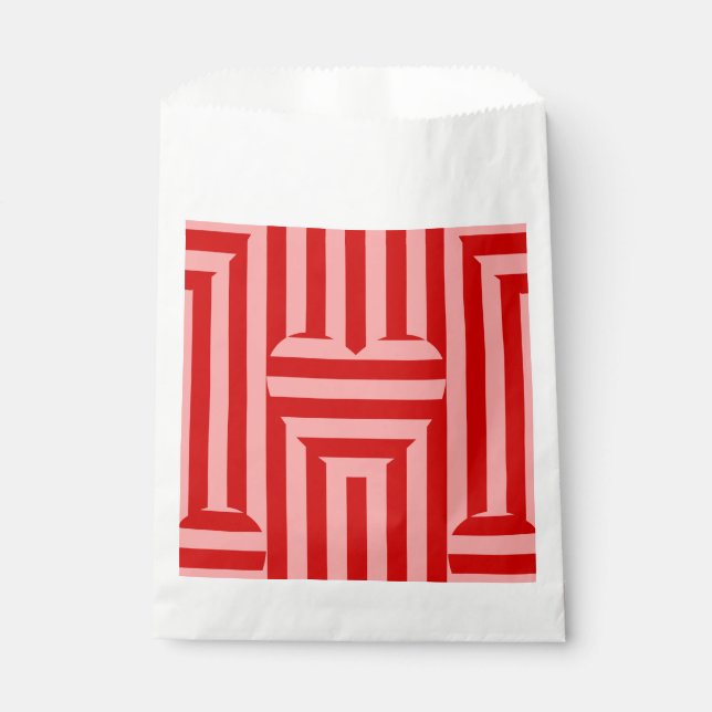 valentines pink red hearts striped favour bag (Front)