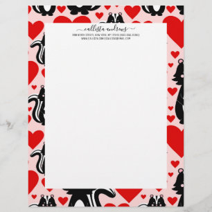 Valentine's Pink Skunk Heart Illustration Pattern Letterhead