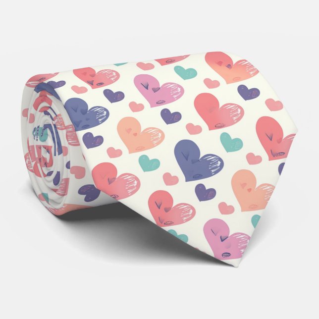 Valentine's Playful Multicolored Watercolor Hearts Tie (Rolled)