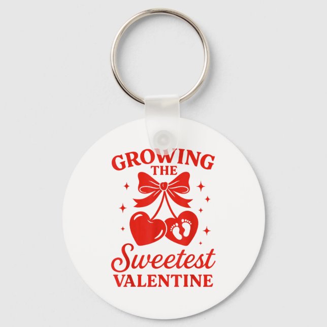 Valentines Pregnancy Announcement Growing Sweetest Keychain (Front)