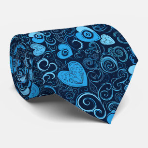 Valentine's Pretty All Blue Hand Drawn Hearts Tie