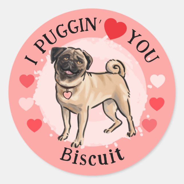 Valentines Pug love pink hearts sticker set (Devant)