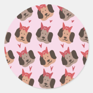 Valentines Puppies with Bows Heart Pattern  Classic Round Sticker