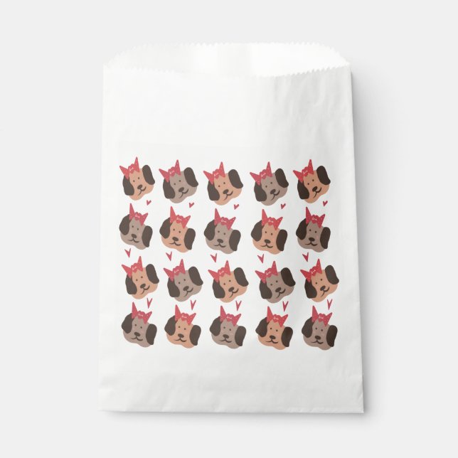 Valentines Puppies with Bows Heart Pattern    Favour Bag (Front)