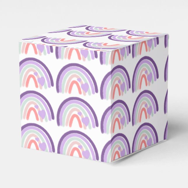 Valentines Purple Hand Drawn Rainbow Pattern     Favor Box (Front Side)