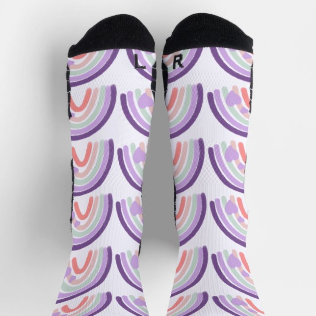 Valentines Purple Hand Drawn Rainbow Pattern   Socks (Top)