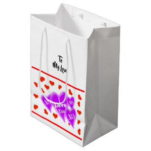 Valentine's Purple Hearts Red Hearts I Love You Medium Gift Bag