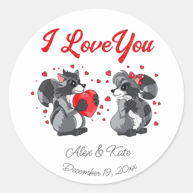  Valentines Raccoon  Classic Round Sticker (Front)