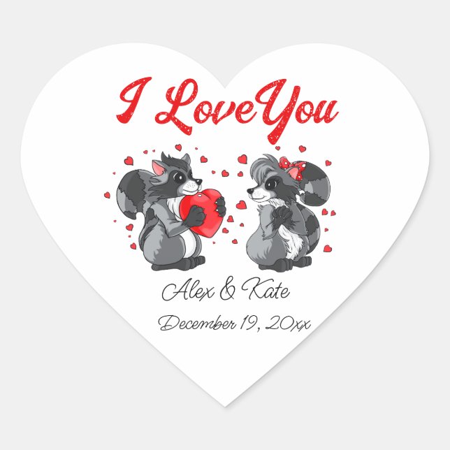  Valentines Raccoon  Heart Sticker (Front)