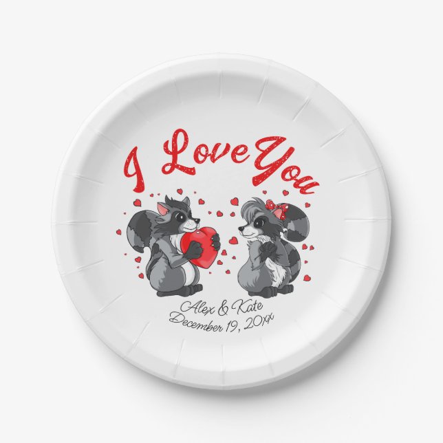  Valentines Raccoon  Paper Plate (Front)