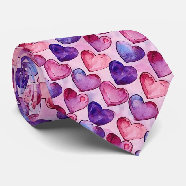 Valentine's Red and Purple Hearts Tie (Rolled)