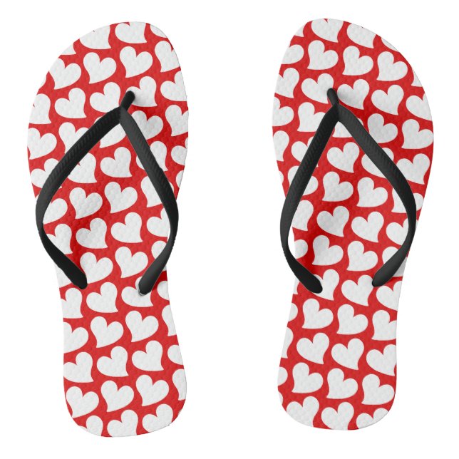 VALENTINES RED AND WHITE HEARTS VALENTINE FLIP FLOPS (Footbed)