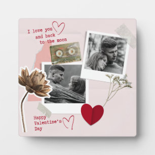 Valentines red heart black and white couple love plaque