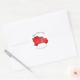 Valentine's Red Heart Delivery Truck Classic Round Sticker