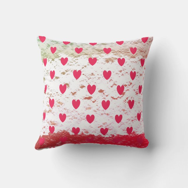 Valentines Red Heart Glittery Gold White Ombre Outdoor Pillow (Back)