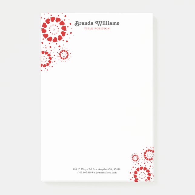 Valentine's red hearts circles design post-it notes (Front)